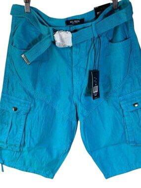 BLU ROCK NEW YORK Cargo Shorts Men's Size 34 Blue Cotton Blend Stretch Belt NEW